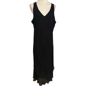 SIMPLY SILK Vintage Layered Bias‎ Cut Midi Black Sleeveless Dress Size L Party